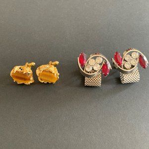 Vintage Tiger Eye and Bejeweled Cuff Links Unisex